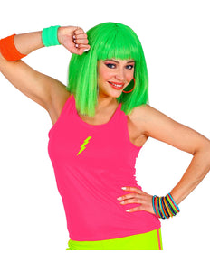 Neon roze tanktop dames, fout jaren 80 disco hemdje vooraanzicht