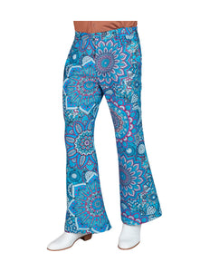Jaren 70 broek mandala blauw heren - blauwe hippie discobroek met mandalaprint