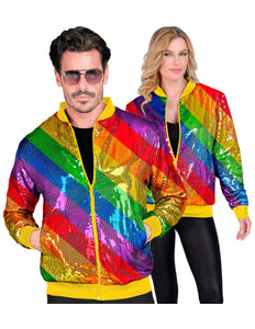 Bomberjas pailletten regenboog - kleurrijke glitter bomberjack regenboog unisex disco
