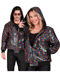 Pailletten bomberjas met kap multikleur - glitter bomberjack regenboog unisex