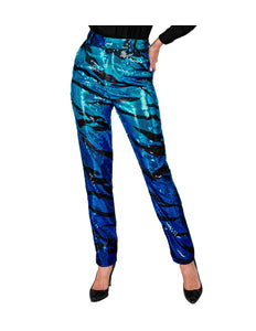 Paillettenbroek Mara blauwe golven - blauwe glitterbroek met pailletten voor disco
