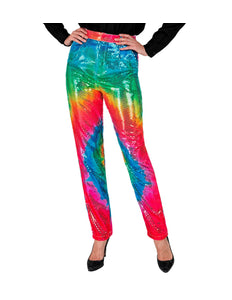 Paillettenbroek Mara tie dye - kleurrijke glitterbroek met tie dye pailletten disco