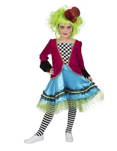 Gek Mad Hatter pak meisje vooraanzicht – carnavalskostuum