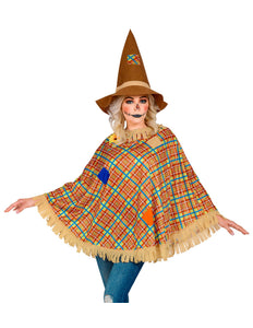 Vogelverschrikker poncho - bruine vogelverschrikker cape met hoed voor verkleedfeest