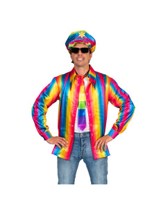 Disco Shirt Rainbow heren vooraanzicht – carnavalskostuum