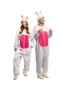 Wit pluche konijnenpak volwassenen jumpsuit