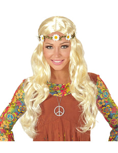 Widmann SRL Blonde hippie pruik met margrietjes