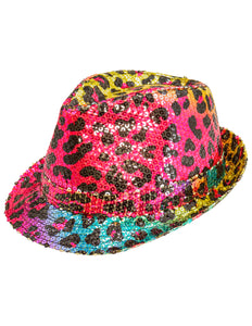 Widmann SRL Fedora pailletten regenboog luipaard hoed