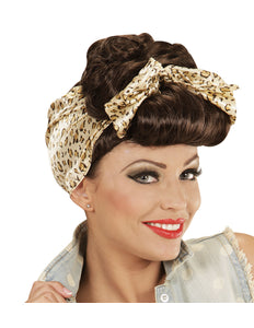 Widmann SRL Grease pruik Betty bruin met doek