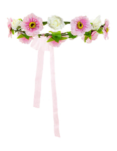 Widmann SRL Haarband bloemen wit roze met lint