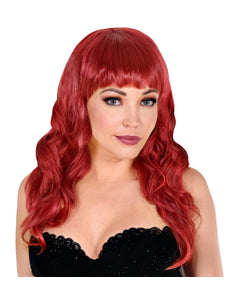 Widmann SRL Koperkleur pruik met pony en lang krullend haar