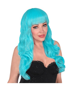 Widmann SRL Lichtblauw pruik met pony en krullen