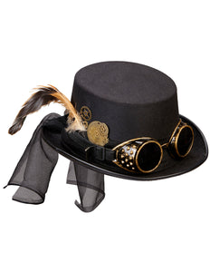 Widmann SRL Steampunk hoge hoed zwart met stofbril