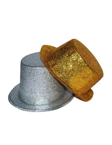 Funny Fashion Zilveren hoge hoed met glitters