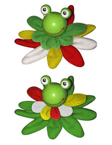 PartyXplosion Broche kikker kop op pluche lelieblad 9 cm