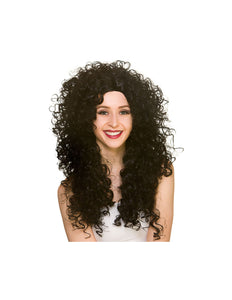 Wicked Costumes Zwarte lange pruik met krullen