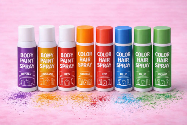Haar- en bodyspray in diverse kleuren voor carnaval, haarspray en body paint