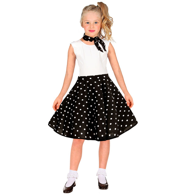 Jaren 50 polka dot rok zwart Holly detail - rockabilly fifties rok met stippen