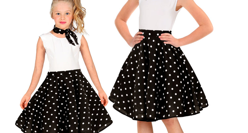 Jaren 50 rok zwart wit Holly - zwarte polka dot rockabilly rok meisjes met halsdoek