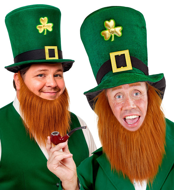 Twee heren met de leprechaun hoge hoed en baard op een Iers themafeest