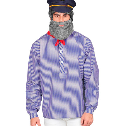 Matrozen shirt heren met staande kraag en witte knopen, vooraanzicht op model
