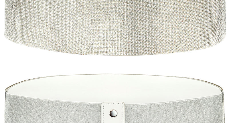 Strass riem dames zilver, brede tailleband met glinsterende steentjes en witte drukknoopsluiting