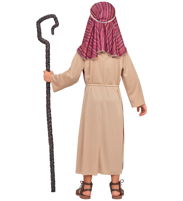 Achterkant van de herder tuniek voor jongens, beige rug met afhangende hoofddoek