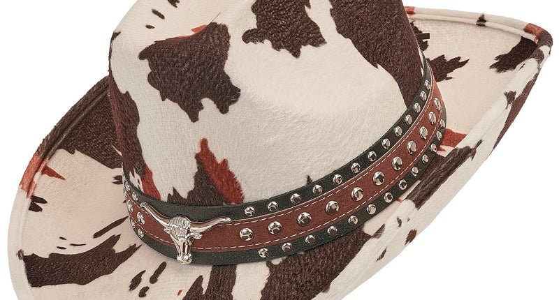 Cowboy hoed Montana dierenprint koeienprint vooraanzicht – verkleedkleding