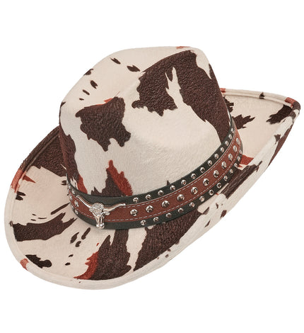 Cowboy hoed Montana dierenprint koeienprint vooraanzicht – verkleedkleding