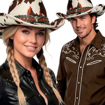 Cowboy hoed Montana dierenprint koeienprint achterkant – verkleedkleding