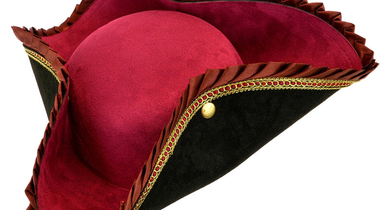 Driekantige hoed deluxe zwart en bordeauxrood voor dames vooraanzicht – verkleedkleding