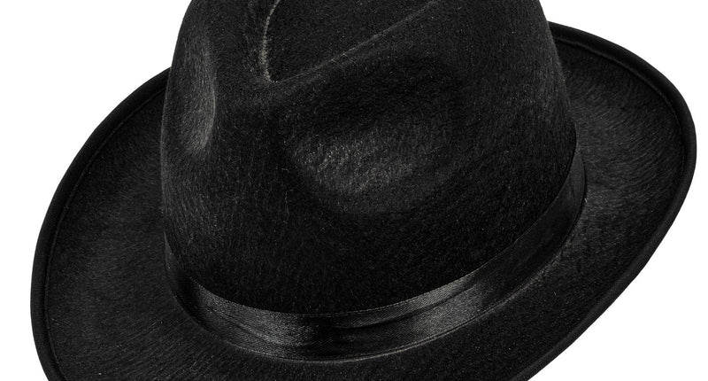 Fedorahoed zwart met zwart band vooraanzicht – verkleedkleding