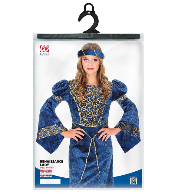 Renaissance jurk kind compleet met kopkapje, middeleeuwse jonkvrouw outfit