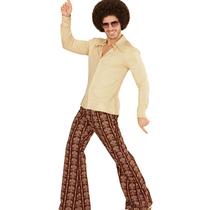 Beige disco hemd jaren 70 gedragen, retro groovy seventies overhemd heren