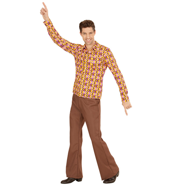 Disco hemd jaren 70 langspeelplaat gedragen, retro groovy seventies overhemd heren