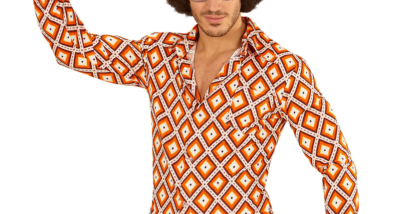 Jaren 70 disco hemd Groovy geruit, retro seventies overhemd heren vooraanzicht