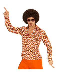 Jaren 70 disco hemd Groovy geruit, retro seventies overhemd heren vooraanzicht