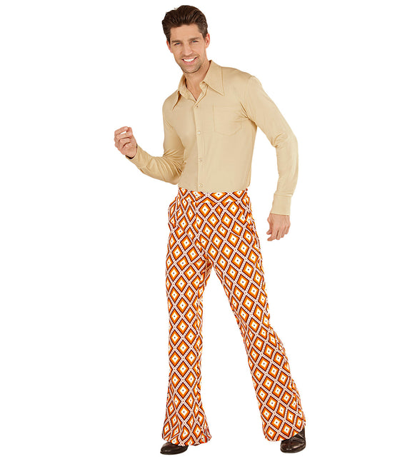 Disco broek jaren 70 gedragen, retro flared geruite hippie broek heren