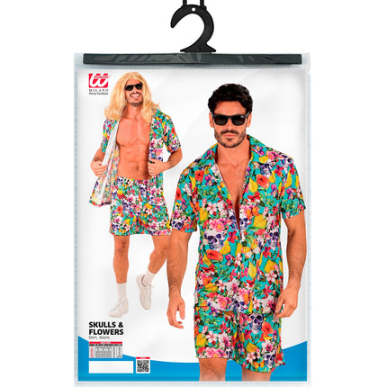 Zomer party set Skulls achterkant - Hawaii blouse en short heren tropisch