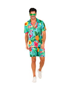 Zomer party set Flamingo heren - Hawaii blouse en short met flamingoprint