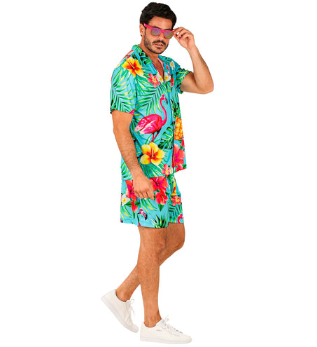 Hawaii set Flamingo detail - tropische zomerblouse en short beach party