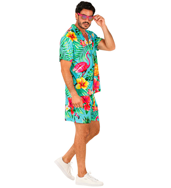 Hawaii set Flamingo detail - tropische zomerblouse en short beach party