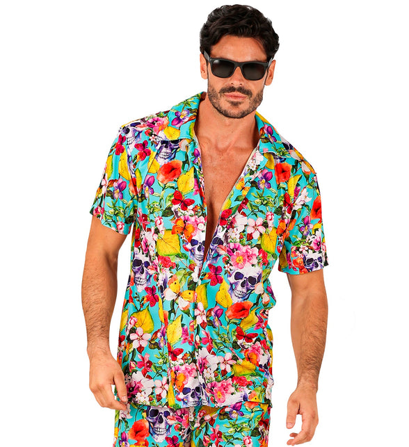 Zomer partyshirt Skulls heren - Hawaii blouse met schedelprint voor beach party