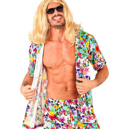 Skulls Hawaii shirt heren gedragen - tropische zomerblouse aloha