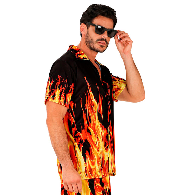 Hawaii blouse Flames gedragen - vlammen zomershirt tropisch beach party