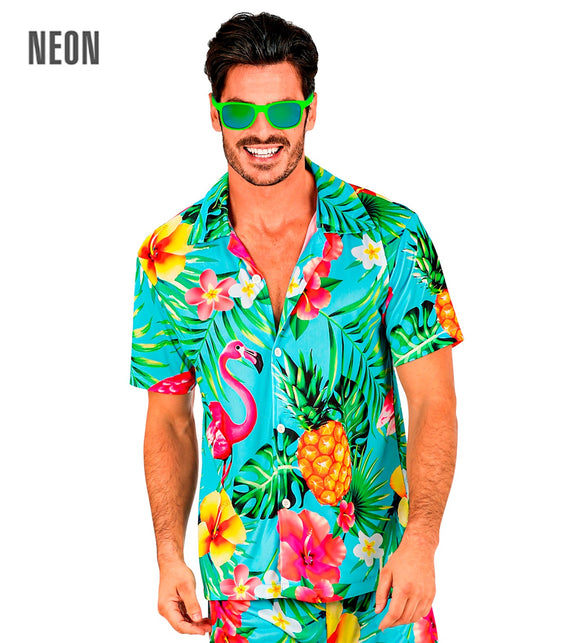 Flamingo Hawaii blouse heren - tropische beach party zomershirt aloha