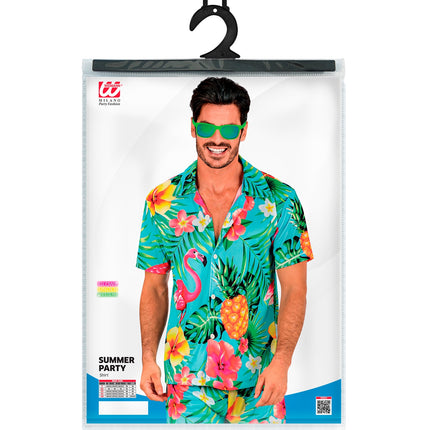 Zomer partyshirt Flamingo achterkant - Hawaii blouse heren tropisch