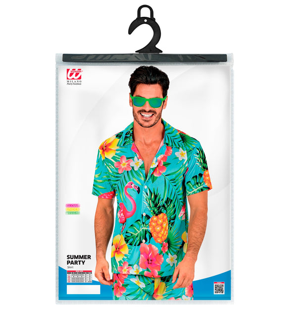 Zomer partyshirt Flamingo achterkant - Hawaii blouse heren tropisch