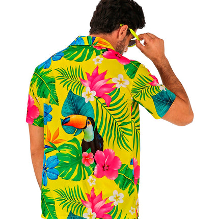 Zomer partyshirt Toekan heren close-up - aloha hemd met toekanmotief
