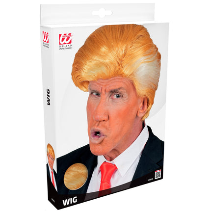 Pruik Mr. President voor heren in de verpakking van Widmann met haarstaal op de voorzijde
